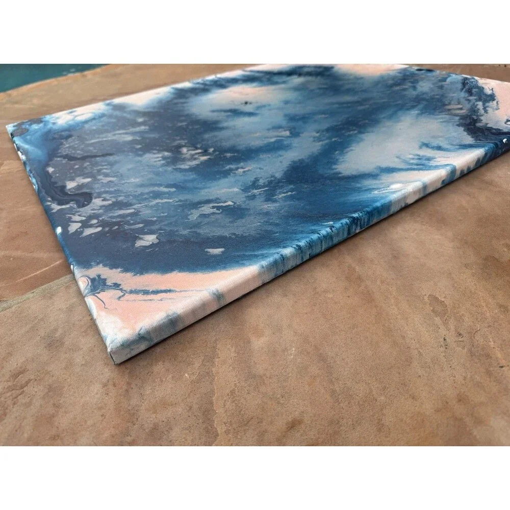 Original Abstract Painting Blue & Blush Pink Coastal Forest Wall Art – 24” x 30”
